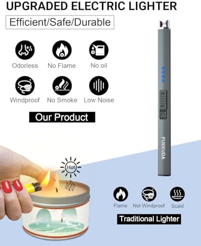 FUKKUDA Electric Candle Lighter, Rechargeable USB Arc Lighter for Candles, Fireplace, Camping BBQ, Christmas Stocking Stuffers, Birthday, Valentines Day and Easter Gifts for Women Men (Space Grey)