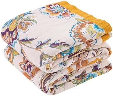 XIBLC Boho Throw Blanket for Bed, 100% Cotton Soft Rustic Quilt Fall Blanket, 60"x80" Floral Printed Farmhouse Decor Bed Blankets, All Season Rustic Reversible Bohemian Throw Quilt