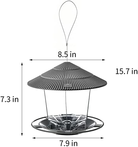 Hanizi Bird Feeder Outdoor Hanging for Wild Bird Seed, Grey