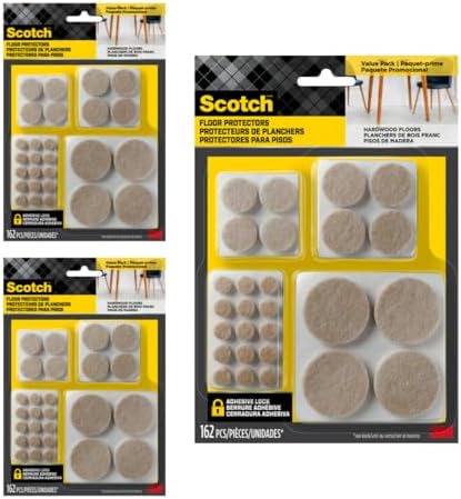 Scotch Felt Pads, Round, Assorted Sizes, Beige, 3 Pack (486 Pieces)
