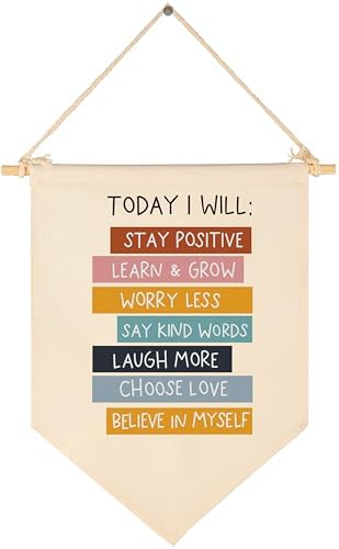 Today I Will Stay Positive-Flag Wall Decor Gift for Baby Boys Girls Kids-Canvas Hanging Flag Banner Pennant Wall Decor Gift for Nursery Baby Room Playroom Homeschool Reading Room Bedroom