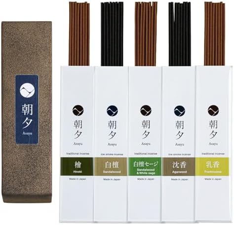 Asayu Japan Incense Sticks Assortment, 5 Natural Scents, 20g