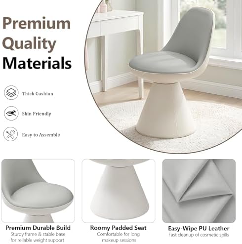Modern Upholstered Vanity Stool Chair, Comfy PU Leather Ottoman Stool