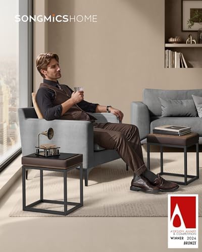 SONGMICS HOME Ottoman, Square Coffee Table, Reversible Top, Steel Frame