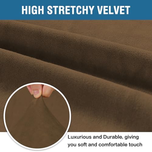 H.VERSAILTEX Stretch Velvet Sofa Covers for 3 Cushion Couch Covers Furniture Protector Soft with Non Slip Elastic Bottom, Crafted from Thick Comfy Rich Velour (Sofa 72"-90", Bronze Brown)