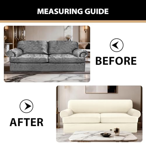 3 Pieces Sofa Covers fot T Cushion Loveseat Slipcover, Sofa Stretch Slip Covers for 2 Cushion Couch with 2 Individual T Shape Seat Covers (Light Yellow, 2 Cushion)