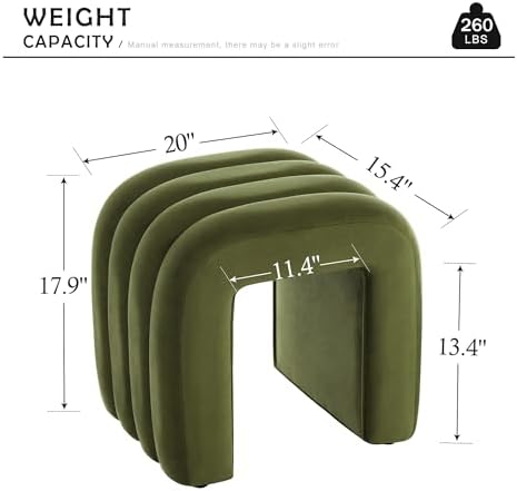 Olive Green Velvet Ottoman Stool, Cute Backless Vanity Stool Chair