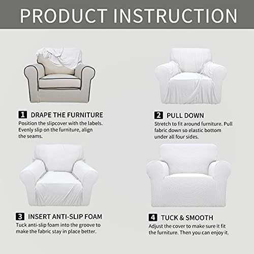Easy-Going Stretch Oversized Chair Slipcover with Arm Washable Snow White