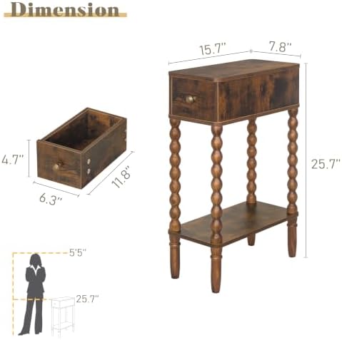 Fultyle Narrow Side Table with Drawer, Skinny End Table with Open Shelf