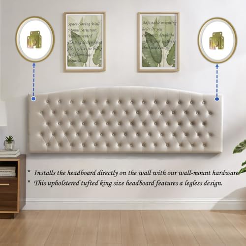 24KF Upholstered Tufted Button Velvet Wall Mounted Headboard,Comfortable Fashional Headboard King/CA King Size, 6058-K-Taupe