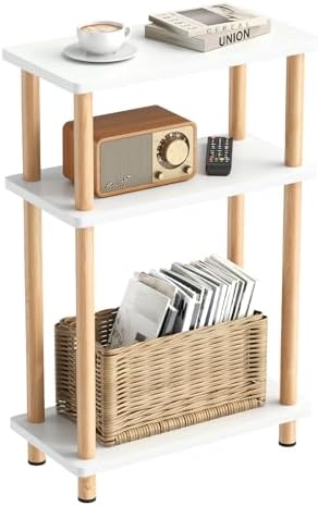 Apicizon Small Narrow Side Table, 3-Tier End Table, White Natural