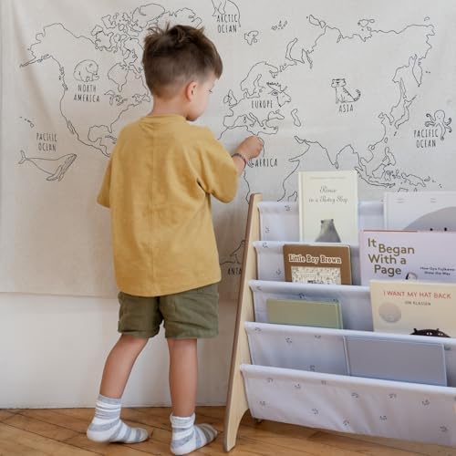 3 Sprouts Recycled Kids Bookshelf, Holds 35 Books, 4-Tier, Blueberry Mist