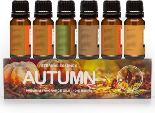 Eternal Essence Oils Autumn Set of 6 Premium Fragrance Oils - Includes Pumpkin Spice, Baked Apple Pie, Salted Caramel Pumpkin, Spiced Caramel Pear, Tobacco Vanilla and Caramel Scented Oils - 10ML