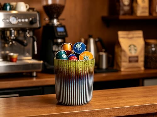 Large Stoneware Kitchen Utensil Holder for Kitchen Counter & Countertop Cooking Utensil Holder Spatula Holder Utensil Crock for Kitchen Counter Vertical Ribbed Fluted Stripe (Gradient Grass Green)