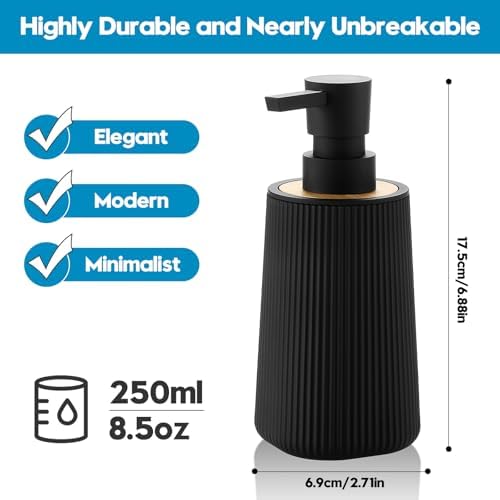 YAUKPH Small Soap Dispenser for Bathroom and Kitchen Bamboo Decor Black