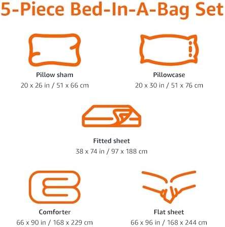 Amazon Basics 5-Piece Microfiber Kid's Bed-in-a-Bag Bedding Set, Twin, Blue, Solid