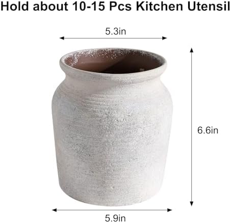 Ceramic Farmhouse Kitchen Utensil Holder for Countertop, Rustic Cooking Utensil Holder Crock Fit for Kitchen Counter. 6*6*6.7 IN