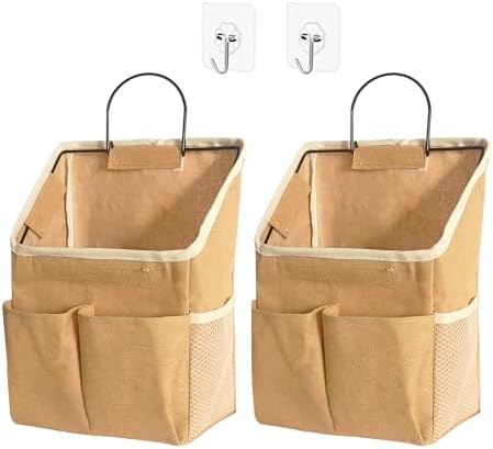 2pcs Wall Hanging Storage Bag,Wall Hanging Organizer Bags with Pockets, Wall Organizer Storage for Dormitory Bathroom Bedroom Kitchen(Dark khaki)