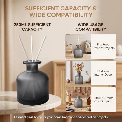 8.4oz Glass Reed Diffuser Bottles, Matte Grey Fragrance Container