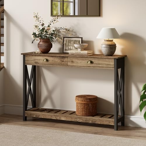 ChooChoo Farmhouse Console Table with Drawer for Entryway with X Supports