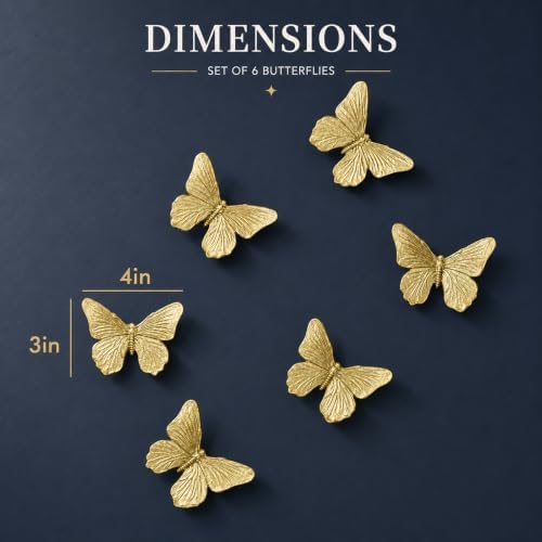GUSFREUD 3D Butterfly Wall Decor Set – Resin Wall Decor for Living Room, Bedroom, Bathroom, Dining Room, Outdoor and Gallery Walls - Antique Gold - Set of 6