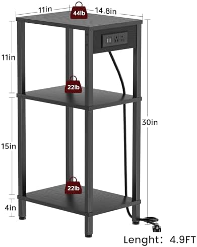 Tall Side Table with Charging Station, 30 Inch Tall End Tables Living Room