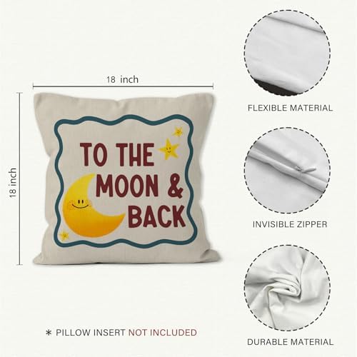Moon and Stars Nursery Throw Pillow Cover 18x18, to the Moon and Back Decorative Pillow Covers for Kids Toddler Boy Girl Nursery Room Bedroom, Kids Room Accent Pillows Cover Pillowcases
