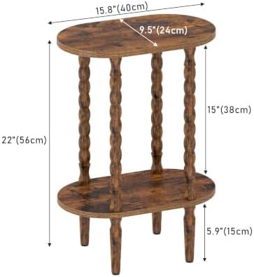 TUTOTAK Narrow Side Table with Solid Wood Legs, Oval End Table Set of 2