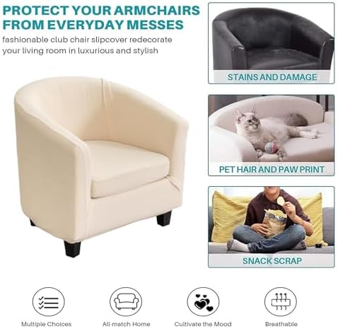 NILUOH Stretch Club Chair Slipcover 2-Piece Set for Barrel & Tub Chairs, Soft Armchair Cover - Removable Washable Furniture Protector, Living Room Armchair Cover,Off-White