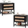 GIANTEX Rattan Nightstand Set 2 with 2 Drawers, 27" Wide Boho Bedside Table