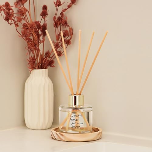 100ml Scent Diffuser with 6 Fiber Sticks, 3.5 oz Reed Diffuser Set Aromatherapy Fragrance Diffusers Air Fresheners for Home Bedroom Bathroom (Mango)