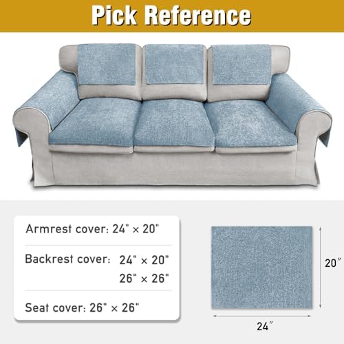 Couch Arm Covers, Sofa Arm Covers, Waterproof Armrest Cover for Sofa, Armchair, Loveseat, Non-Slip Recliner Arm Cover, Headrest Cover, Arm Chair Covers Set of 2 (Light Blue, 24"×20")