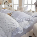 Blue Ruffle Duvet Cover 100% Cotton Twin(68"x86"),Blue Floral