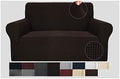 JIVINER High Stretch 1-Piece Jacquard Small Checks Couch Covers for 2 Cushion Couch Anti Slip Love Seat Sofa Covers Loveseat Slipcovers Protector for Kids Pets (Loveseat, Dark Coffee)