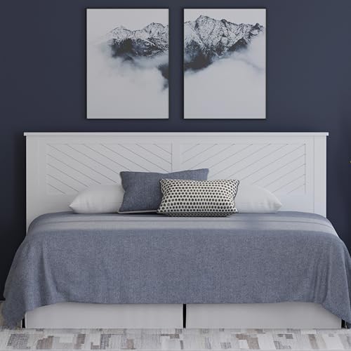 ComfIQ Serene Wood Panel Headboard with Chevron Scoring, King, White