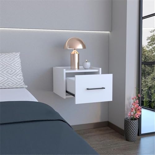 DEPOT E-SHOP 59" Yorktown Floating Nightstand, Space-Saving Design with Handy Drawer and Surface, White – Bedside Nightstand with Storage for Bedroom Beside Tables & Small Spaces