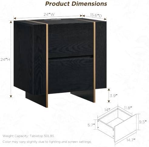 OKD 24” Modern 2 Drawer Dresser for Bedroom with Charging Station