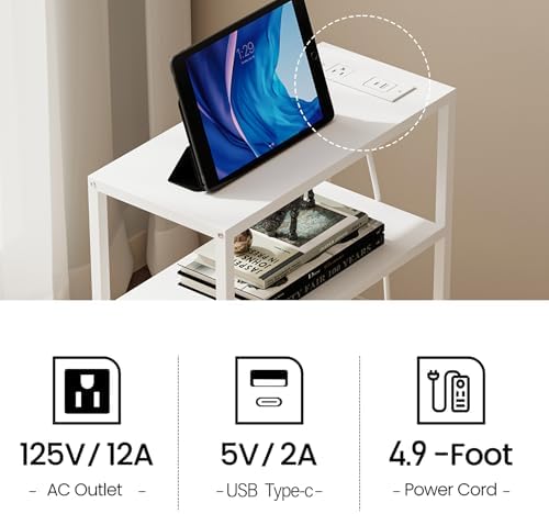 TUTOTAK Narrow Side Tables with Charging Station, Slim End Tables Set of 2