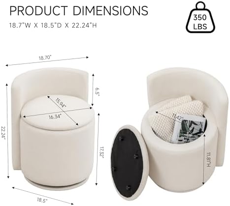 MINCETA Vanity Chair with Storage, 360° Swivel Accent Chair, Beige