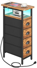 sthmec Side Table with Charging Station, Narrow End Table with 4 Drawers, LED Nightstands with Fabric Drawers,Slim Sofa Couch Side Tables for Small Spaces,Living Room,Bedroom,Rustics Brown