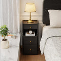 AQIMUELE Solid Wood Narrow Nightstand with 3 Drawers,Pure Black 11.8"