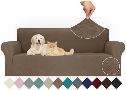 JIVINER Stretch Oversized Sofa Covers 1 Piece 4 Seater Couch Covers Jacquard Universal Sofa Slipcovers for Extra Large Funiture Protector for Kids, Pets (Brown, XL Sofa)