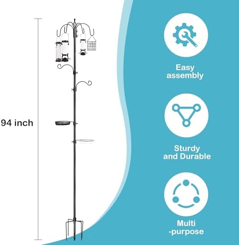 YINGYM 6-Hook Bird Feeding Station, 94 Inch Bird Feeder Pole for Outdoors