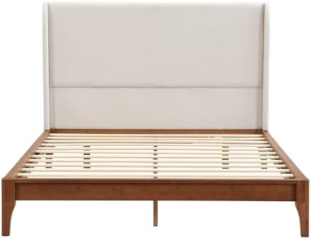 GDFStudio Ceyety Queen Size Wingback High Headboard, Upholstered Linen Fabric Headboard, Bamboo Wood, Easy Assembly, 48''H, Tan