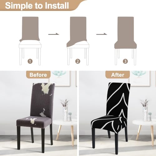 SearchI Dining Room Chair Covers Set of 4, Stretch Parsons Chair Slipcovers Super Fit Spandex Removable Washable Kitchen Chair Protector Cover for Dining Room, Hotel, Ceremony (Black)