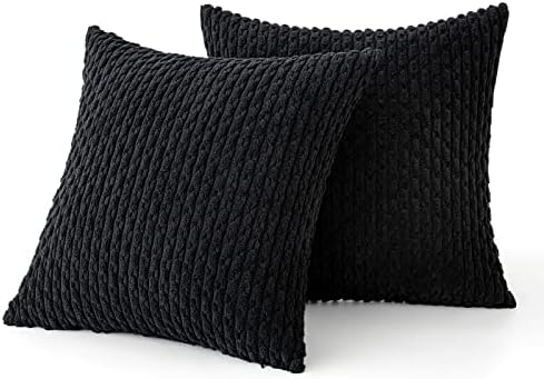 MIULEE Decorative Throw Pillow Covers 20x20 Black Textured Corduroy