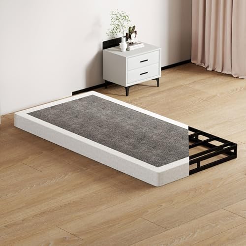 Twin Size Box Springs - 5 Inch Low Profile Mattress Foundation No Noise Heavy Duty Metal Basics Bed Base with Clean Fabric Cover, Easy Assembly