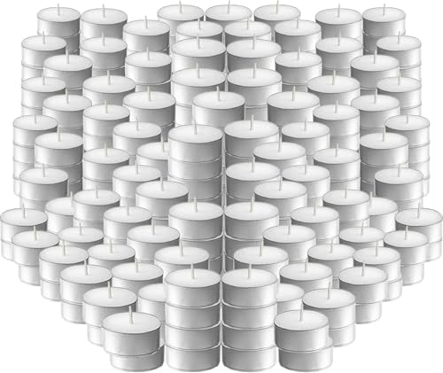 200 Pack,4 Hour Long time Burning,Unscented Tea Lights Candles,White, Smokeless, Dripless,for Weddings, Home, Pool,Shabbat