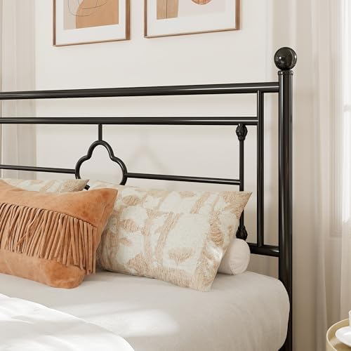 Allewie Queen Size Metal Platform Bed Frame, Victorian Headboard, Black