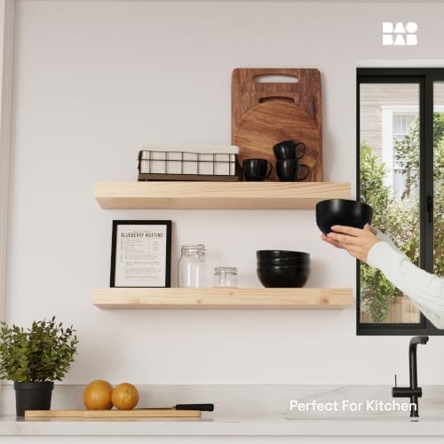 Solid Wood Floating Shelves for Wall 24 inch, Natural Wood, Wooden Shelf